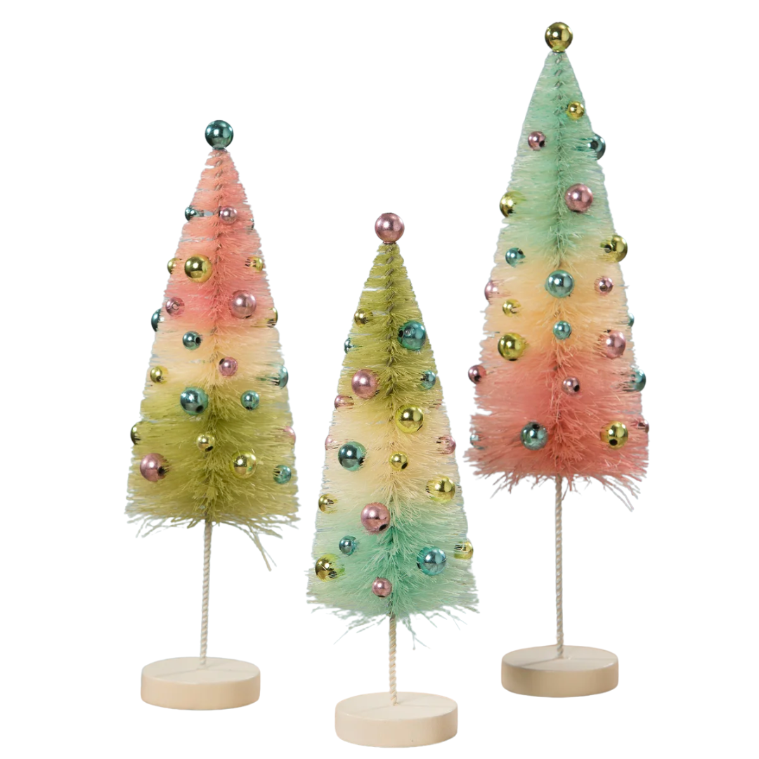 Bethany Lowe Pastel Forest Bottle Brush Trees Set of 6