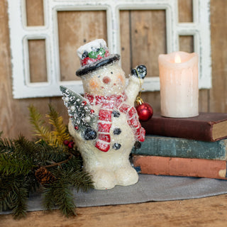 10" Snowman with Bulb & Tree