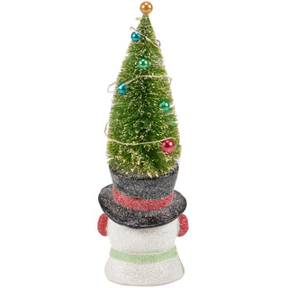 Retro Lighted Snowman with Bottlebrush Tree