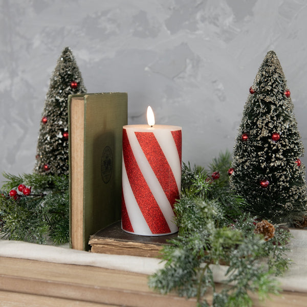 5" Red 3D Flame Candy Cane Pillar Candle