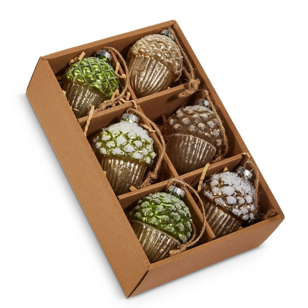 Box of Acorn Mercury Glass Ornaments