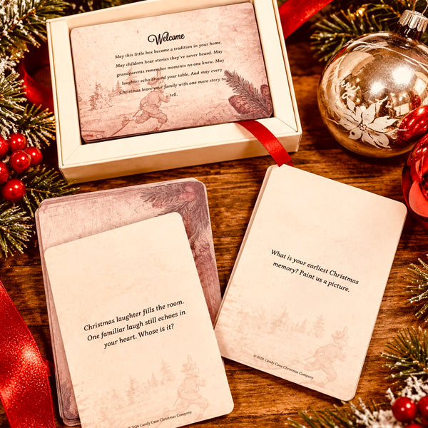 a Christmas card deck with questions that prompt people to share stories that others have never heard before