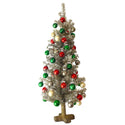 Decorated Silver Tinsel 23.5" Tree W/Baubles- red green