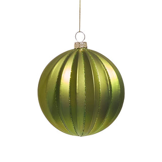 Green Ribbed Ball Ornament