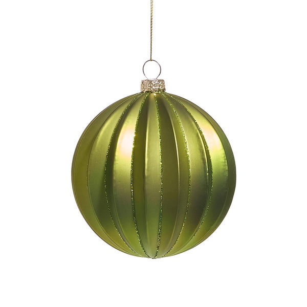 Green Ribbed Ball Ornament