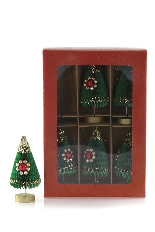 Honeycomb Green Trees- Set of Six