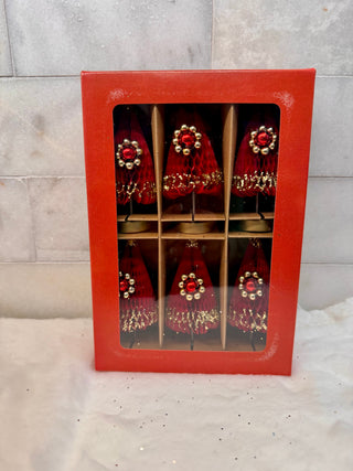 Retro Red Honeycomb Trees- Boxed Set of 6