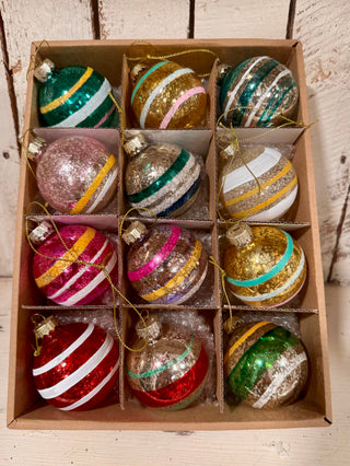 Vintage-Inspired Painted Glass Ball Ornaments -Boxed Set of 12