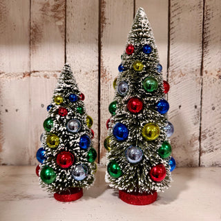 Retro Multicolor Ornament Bottlebrush Trees - Set of 2