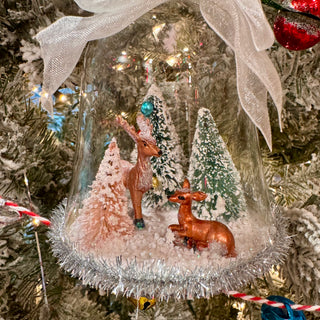 Vintage-Inspired Deer Winter Scene Glass Dome Ornament 4.5"