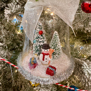 Vintage-Inspired Snowman Glass Dome Ornament 4.5"