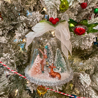 Vintage-Inspired Deer Winter Scene Glass Dome Ornament 4.5"