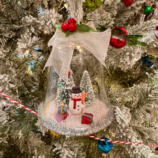 Vintage-Inspired Snowman Glass Dome Ornament 4.5"