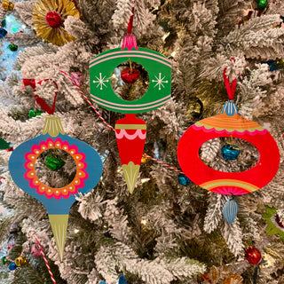 Colorful Retro Holiday Ornaments -Set of 3