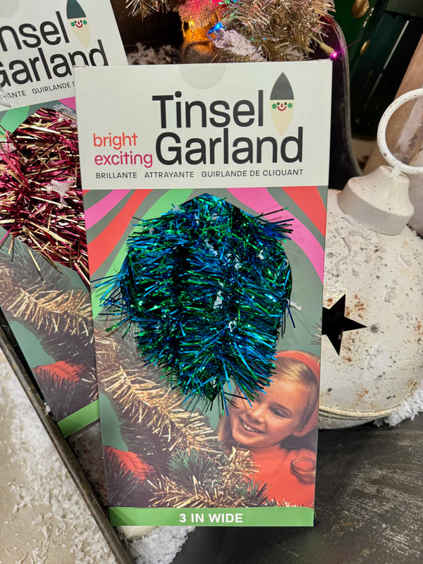 Retro Boxed Green/Blue Tinsel Garland