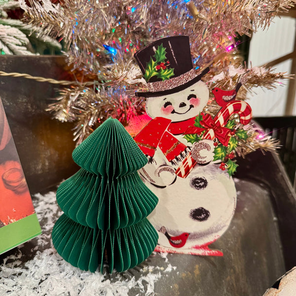 Vintage Inspired Honeycomb Snowman with Tree