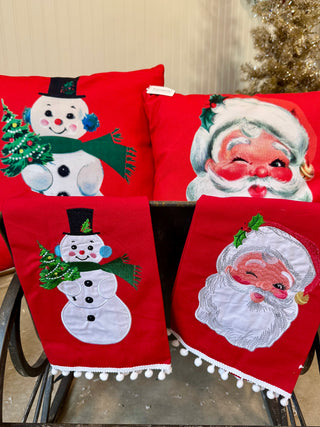 Retro Santa & Snowman Pillow & Towel Set
