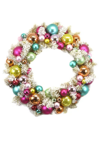 Gold Flocked Wreath with Colorful Baubles