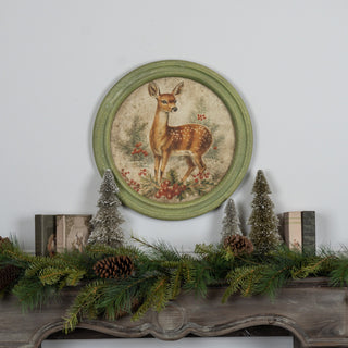 Framed Holiday Fawn Round Wall Decor