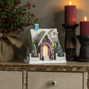 Lighted Retro Christmas House with Teal Chimney