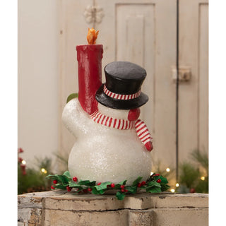 Holly Berry Snowman with Candle - 11" Christmas Tabletop Decor