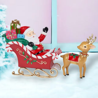 Vintage-Inspired Santa & Reindeer Sleigh — 14” Retro Christmas Figurine