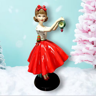 Retro Christmas Girl with Ornament — 16.5” Vintage-Inspired Figurine