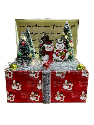 Light Up Retro Snowman Vignette Box