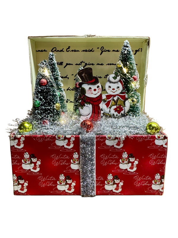 Light Up Retro Snowman Vignette Box