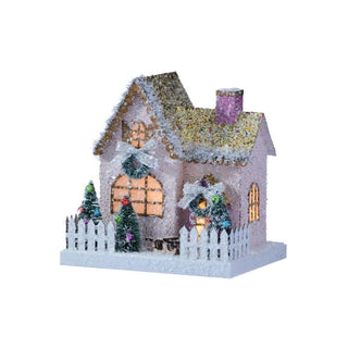 Lighted Retro Snow-Covered Christmas Cottage