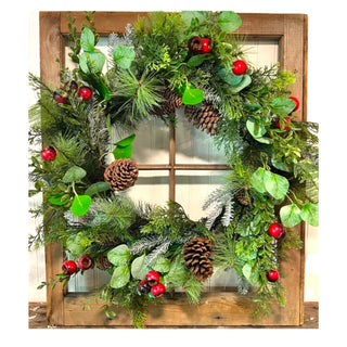 Mixed Pine/Cedar/Eucalyptus & Yew Berry 24" Wreath