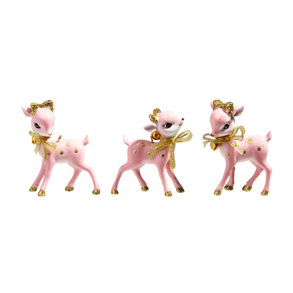 Pink Retro Deer Ornament Set