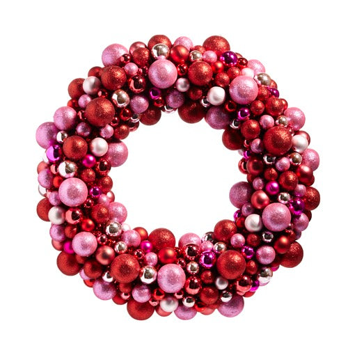 Pink and Red Ball Ornament Wreath