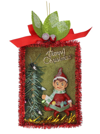 Retro Shadowbox Elf Ornament