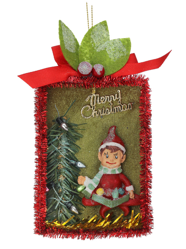 Retro Shadowbox Elf Ornament