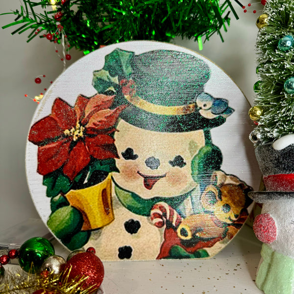 Retro Snowman Wooden Block Sitter