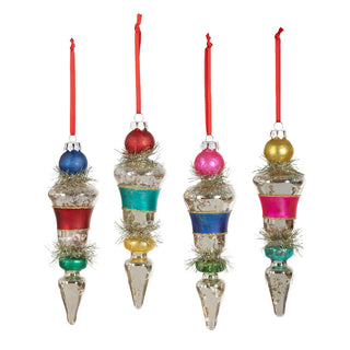 Retro Stripe and Tinsel Finial Ornament Set