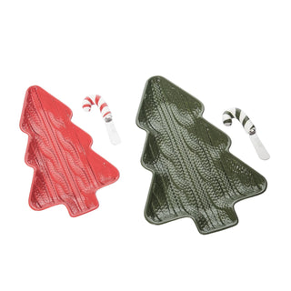 Sweater Textured Christmas Tree Platters- Set of Two