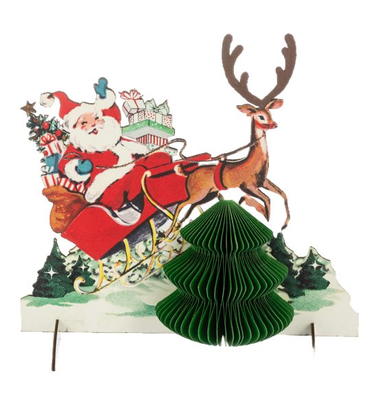 Vintage Inspired Honeycomb Santa in Sleigh