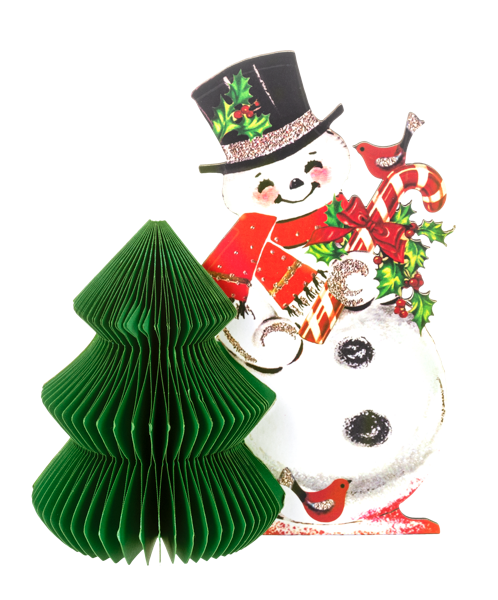 Vintage Inspired Honeycomb Snowman with Tree