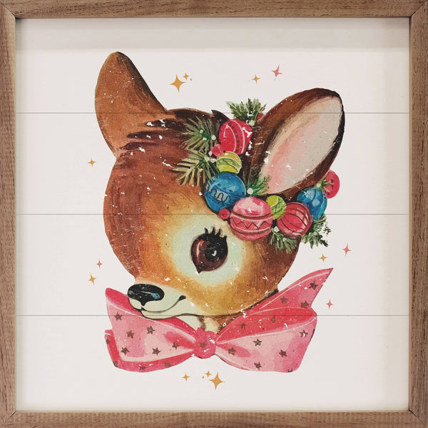 Adorable Deer with Pink Bow 8" x 8" Wall Art