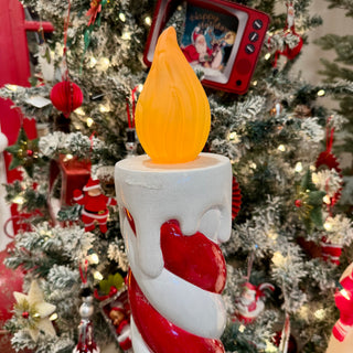 38" Red and White Swirl Candle