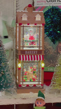 Santa And Elves Lighted Water Two Story Bakery