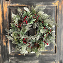 24" glitter mixed leaves and berries wreath