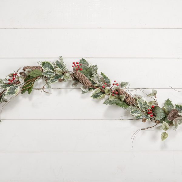 Holly Leaves, Berries & Cones 6' Garland