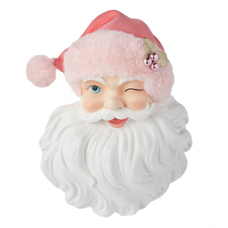 Retro Winking Santa Face W/Pink Hat Wall Art